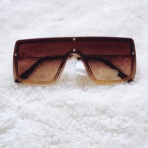 Christine Brown Chain Oversized Shield Sunglasses
